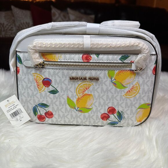 ❌SOLD❌ NWT Michael Kors Jet Set Large Fruit Print Logo Crossbody Bag - Picture 2 of 6